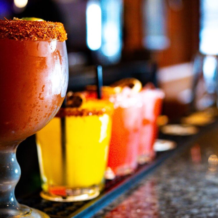 Cocktails on the bar rail