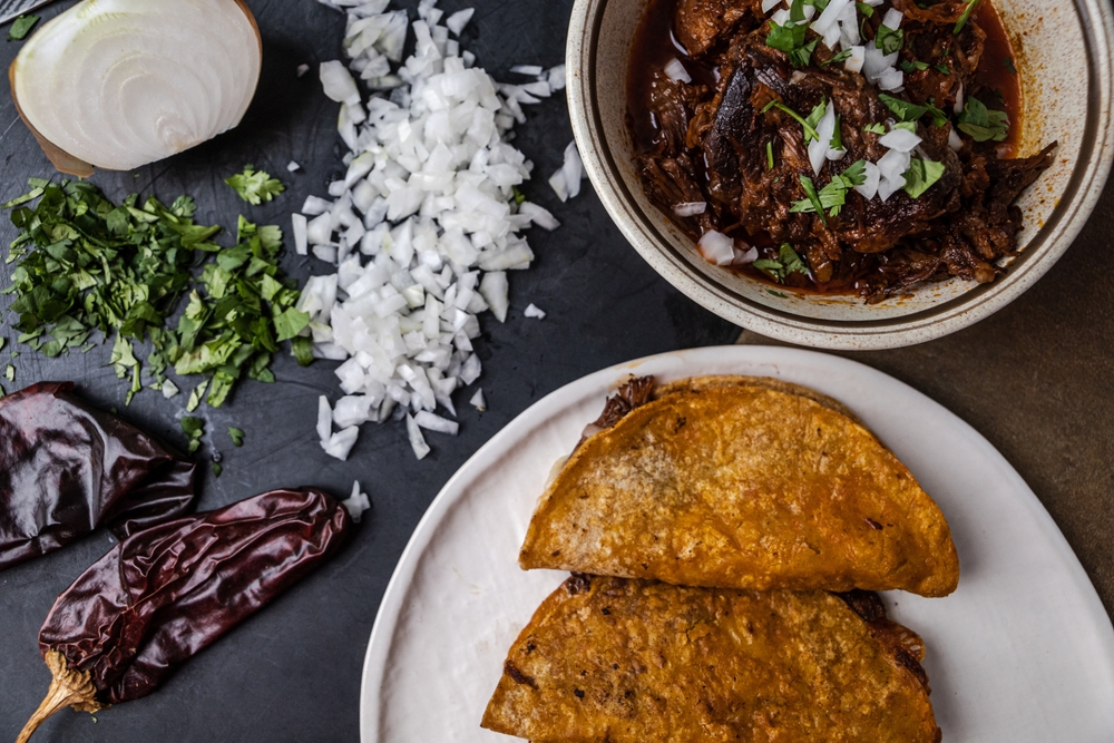 A,Plate,Of,Mexican,Beef,Birria,Tacos,Witthe,Dipping,Sauce