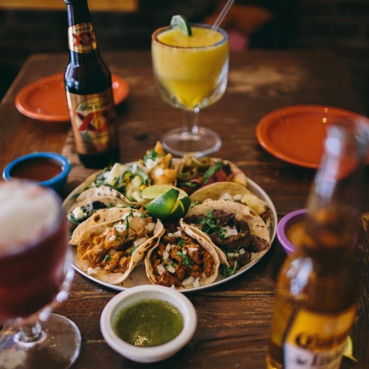 Burrito Loco - Tray of tacos with beers