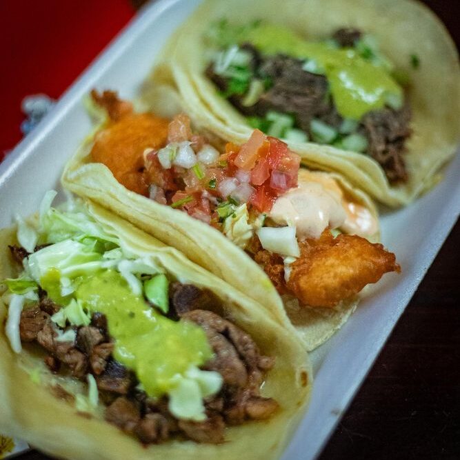 3 Street Tacos on white plate