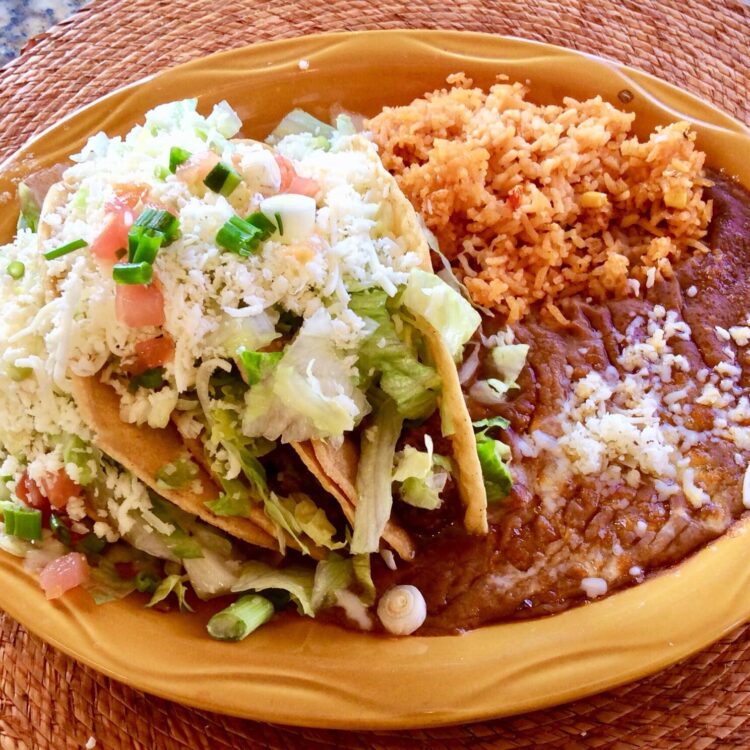 Crispy Taco plate with beans and rice