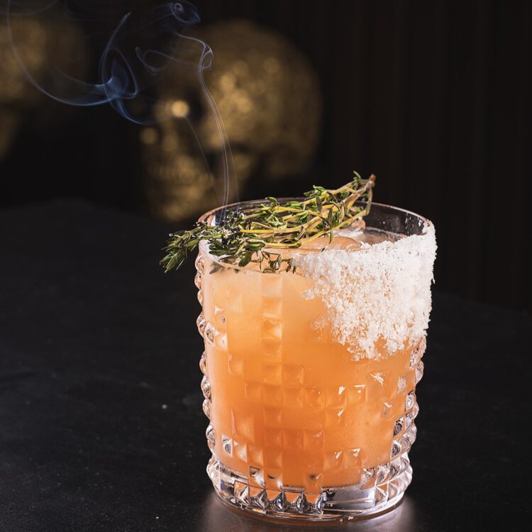 Guava Margarita - flecha azul blanco, cointreau, guava, thyme, lime
