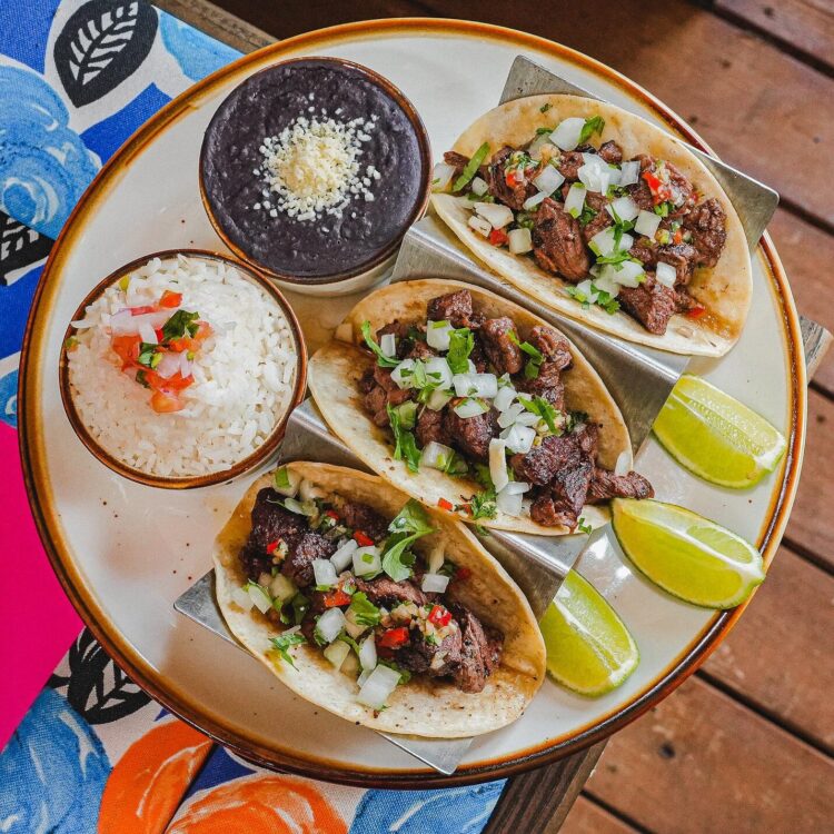 Ribeye Taco plate with rice and beans