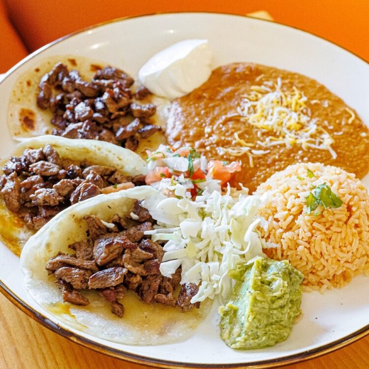 Taco Tuesday Carne Asada Taco Plate with Rice and Beans