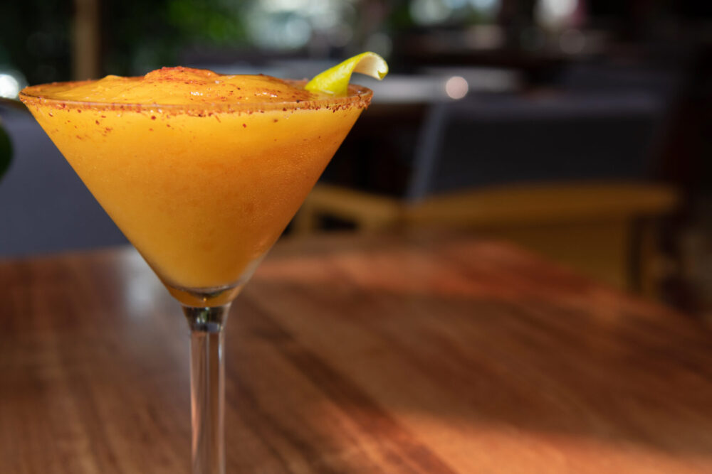 Mango,Margarita,Frappe,On,Wooden,Table.,Mango,Daiquiri,On,Sunny
