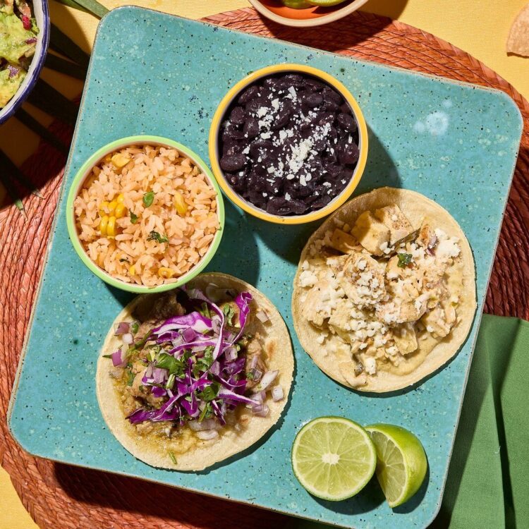 2 taco plate with rice and beans