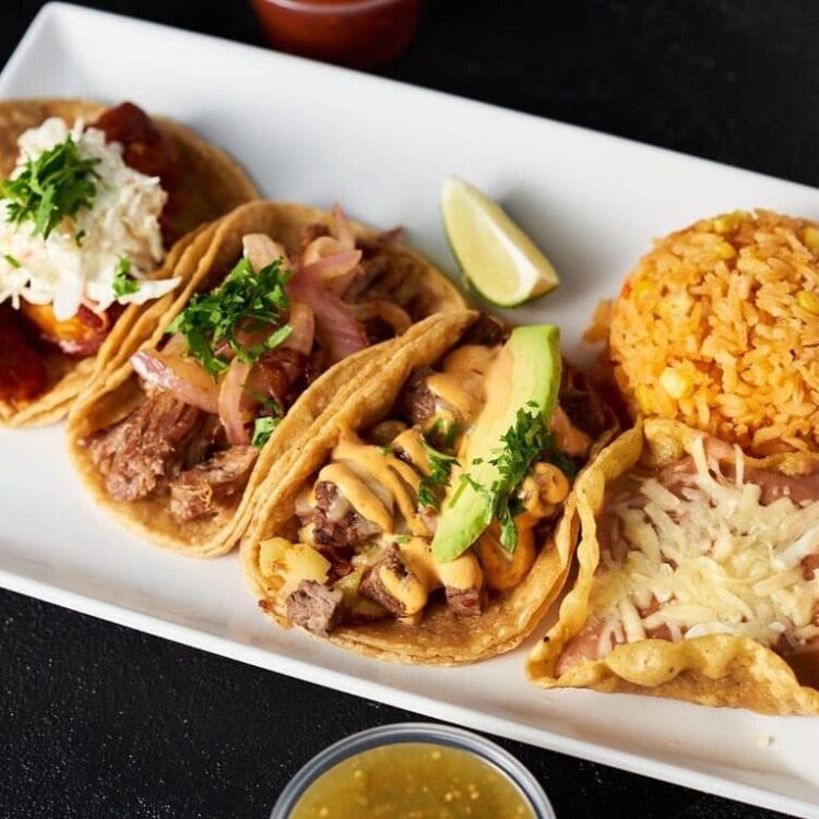 3 Taco combo plate with rice and beans