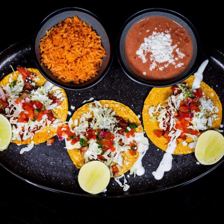 3 Taco plate with rice and beans