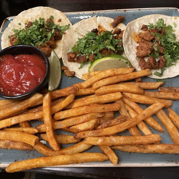 3 Tacos al Pastor with fries