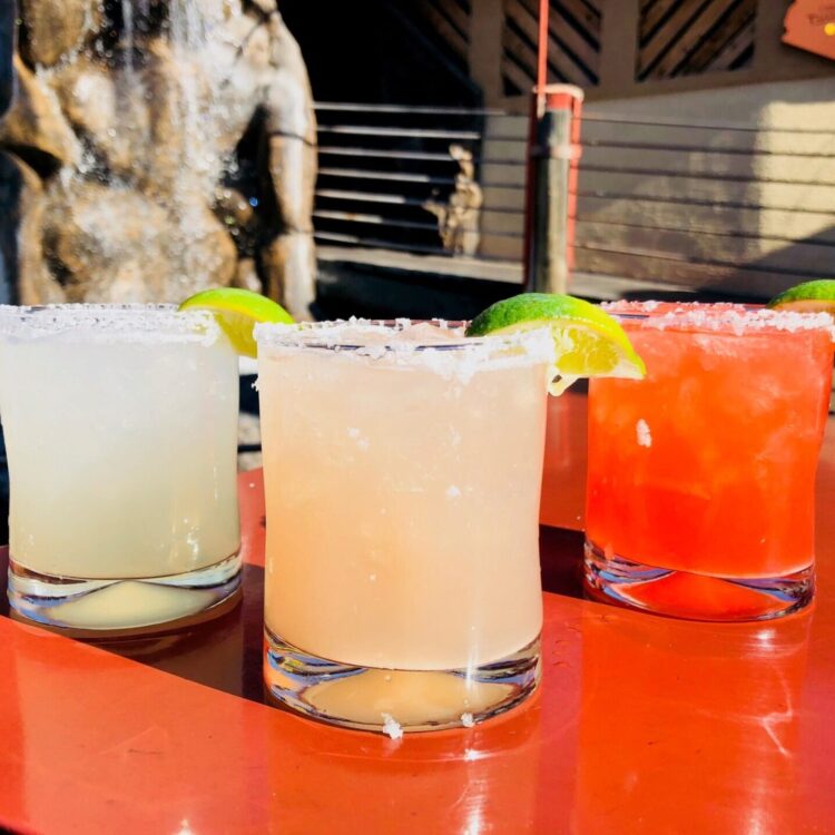 3 margarits on patio table