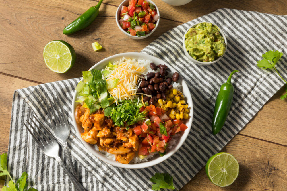 HomemadeHealthyChickenBurritoBowlWithSalsaCornAndBeans