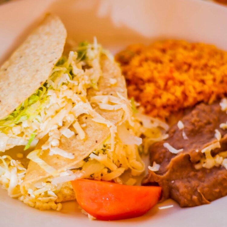 Crispy Taco Plate with rice and beans