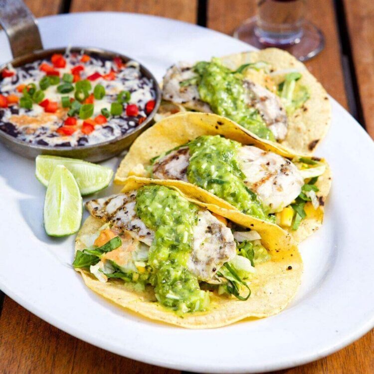 Fish Taco plate with beans