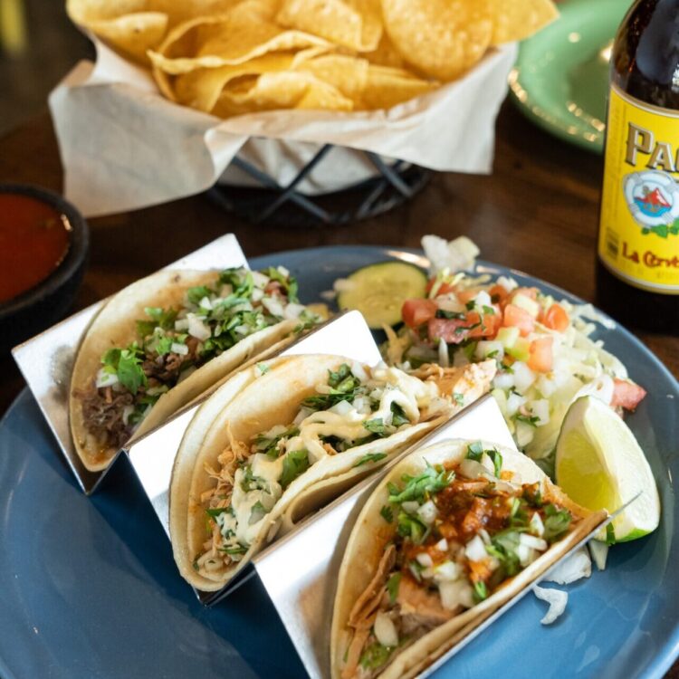 Happy Hour Street Tacos with Beer and chips and salsa