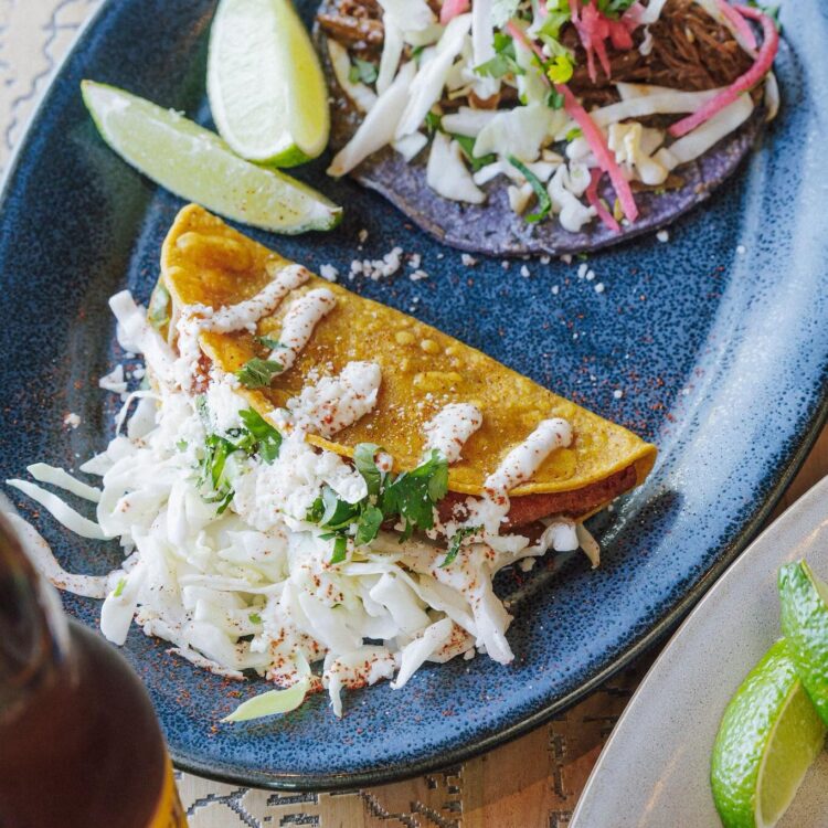 Taco Dorado and blue corn street taco