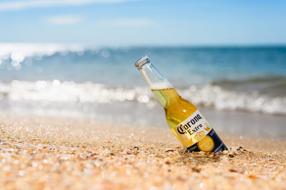 Corcona Cervesa on a beach