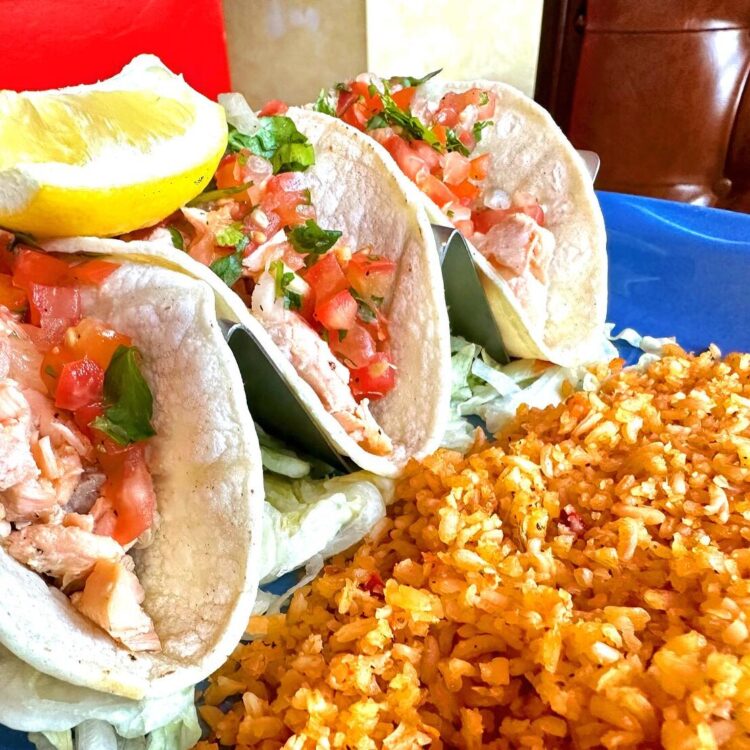 salmon belly tacos with rice