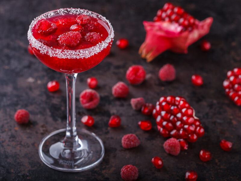 Red raspberry and pomegranate tequila cocktail