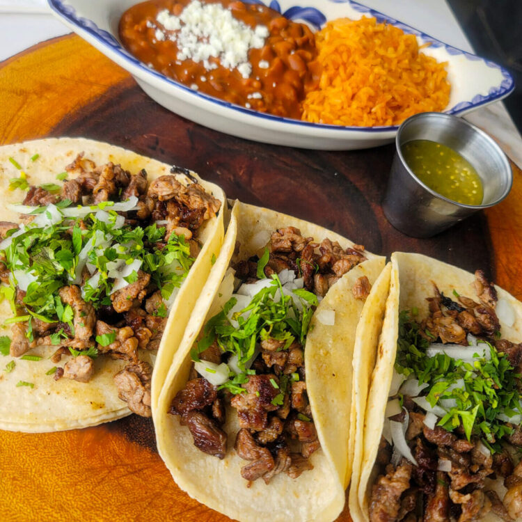 Steak Taco Plate with rice and beans