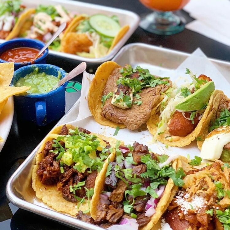 Variety of tacos on the patio