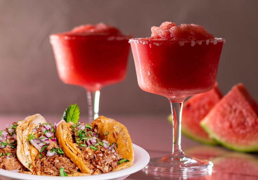 watermelon margaritas and birria tacos