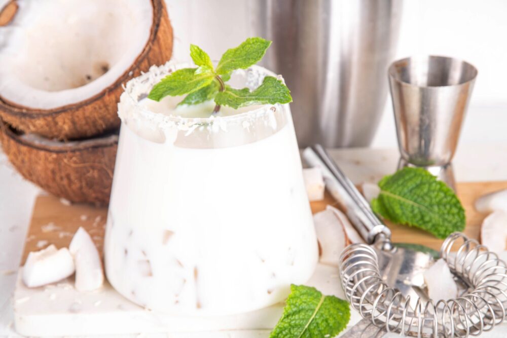 Coconut,Mint,Margarita,Cocktail.,Homemade,Summer,Cold,Refreshing,Coconut,Milk