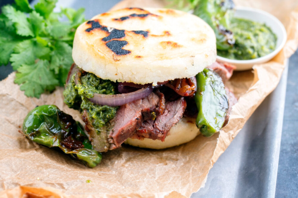 Traditional,Columbian,Arepa,Con,Carne,Desmechada,With,Shredded,Beef,Steak