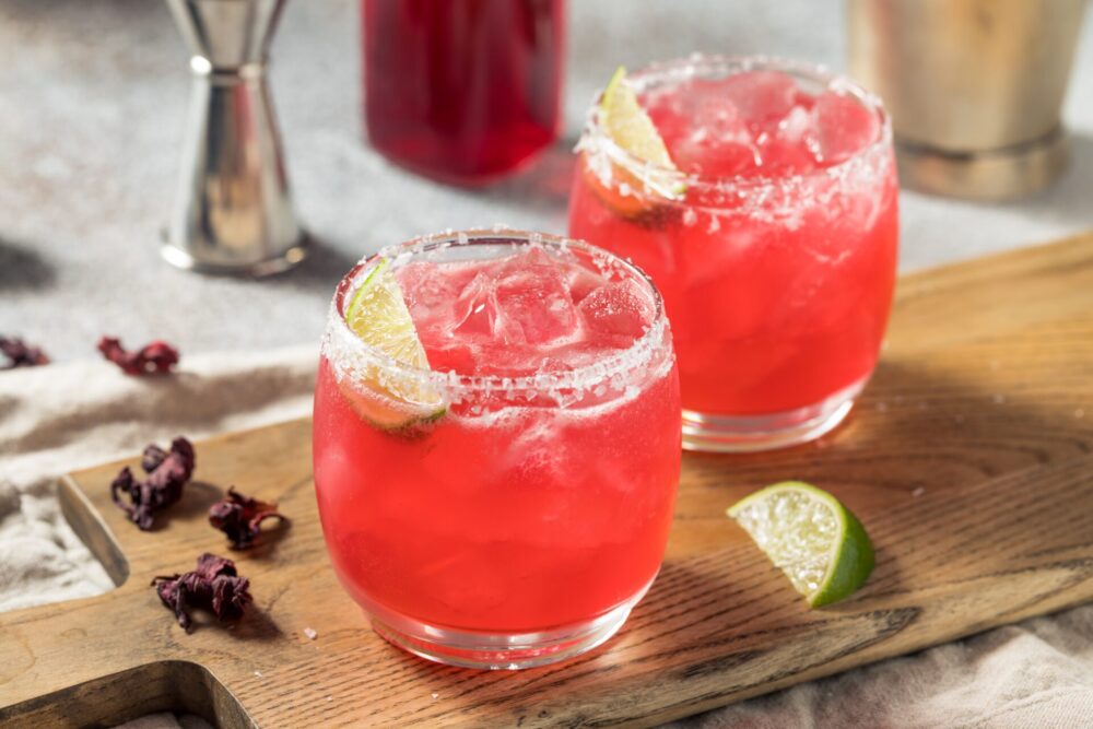 Cold,Boozy,Hibiscus,Mezcal,Margarita,With,Lime,And,Salt