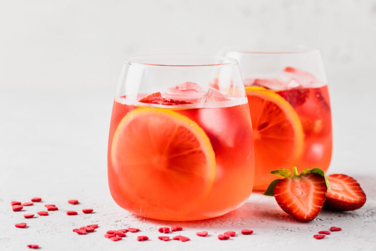 St,Valentines,Day,Strawberry,Citrus,Mocktail.,Selective,Focus,,Space,For