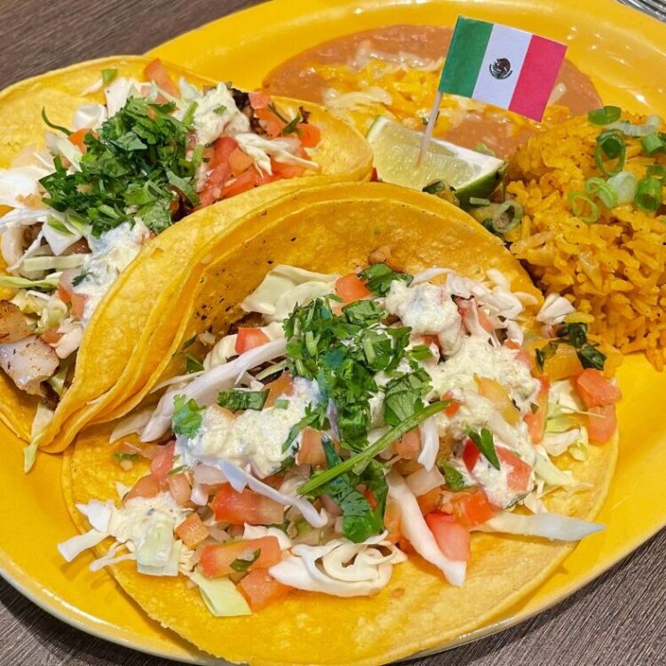 Grilled Fish Taco Plate with Beans and Rice