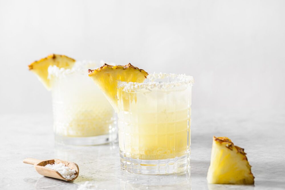 The,Pina,Colada,Cocktail,Is,Decorated,With,Pineapple,And,Coconut