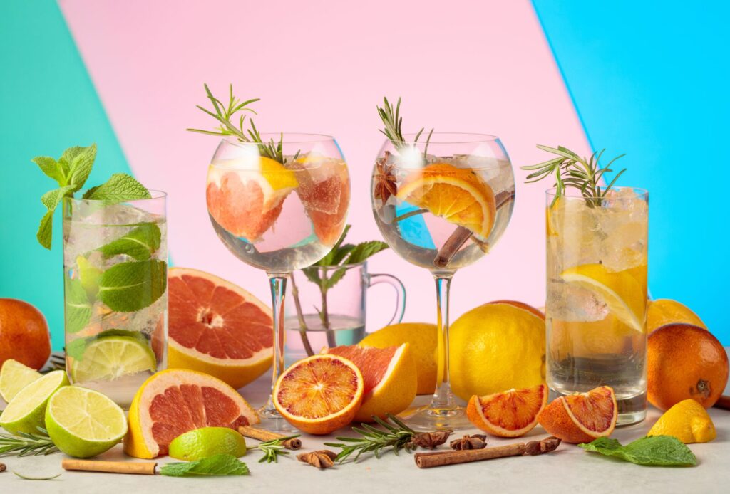 Refreshing,Summer,Cocktails,With,Ingredients,On,A,White,Marble,Table.