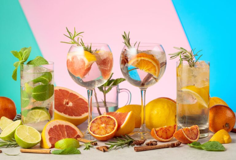 Refreshing,Summer,Cocktails,With,Ingredients,On,A,White,Marble,Table.