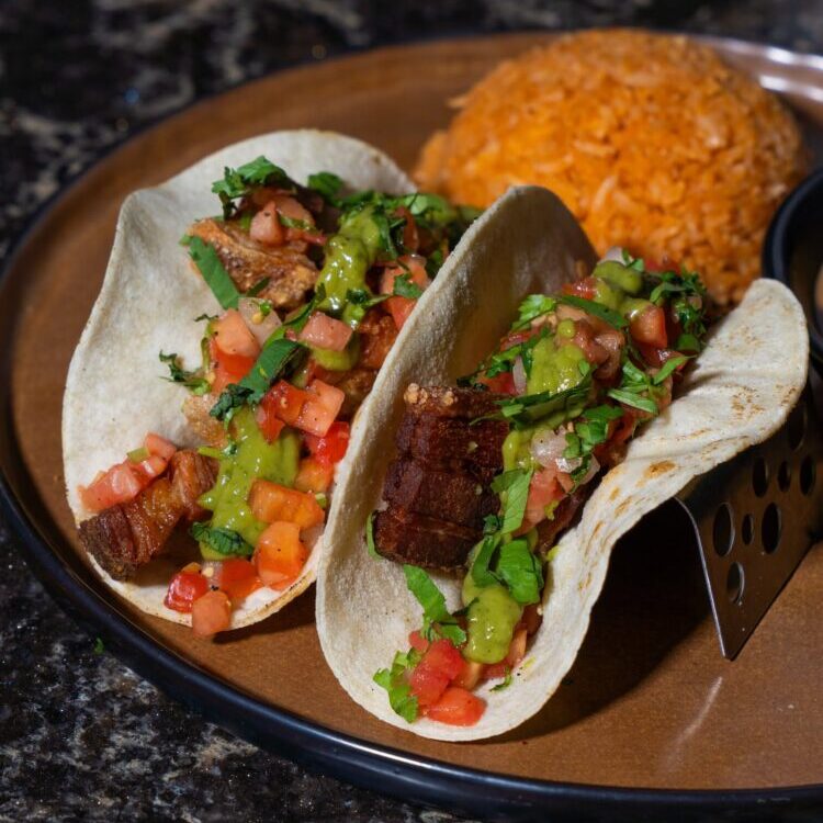 taco plate with rice and beans