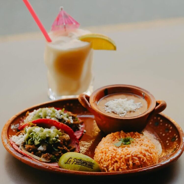 La Patroncita Taco Plate and cocktail