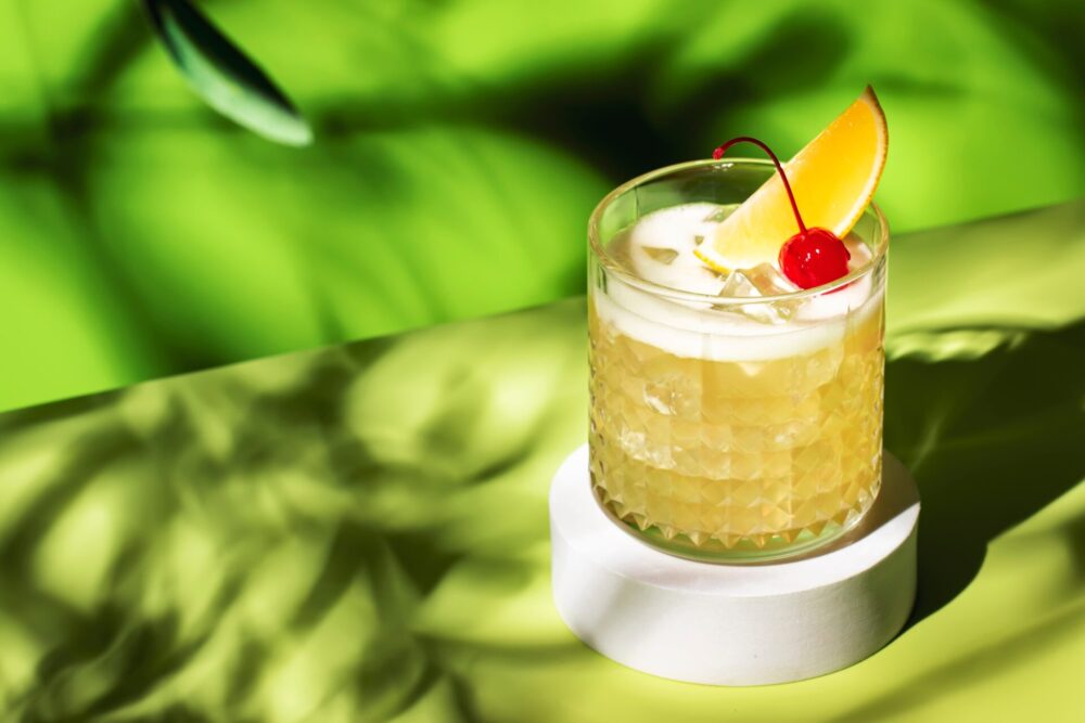Whiskey,Sour,Trendy,Alcoholic,Cocktail,With,Bourbon,,Lemon,Juice,,Egg