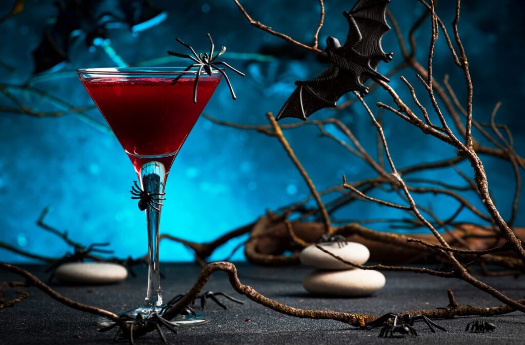 Halloween,Alcoholic,Cocktail,Bloody,Martini,On,Scary,Dark,Blue,Background