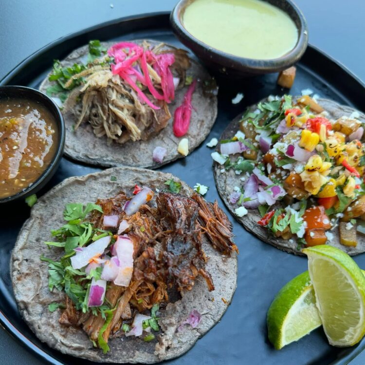 barbacoa, carnitas, veggie Tacos