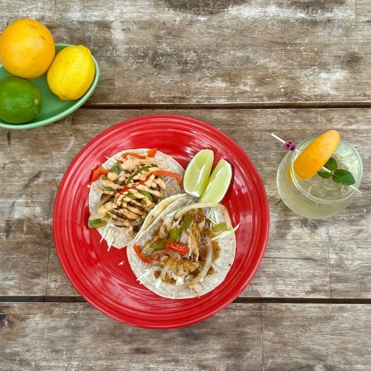 Fish Tacos with white Sangria